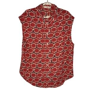 Sleeveless Geometric Print Blouse - Red